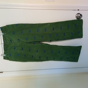 Lilly Pulitzer Green & Navy Corduroy Whale Pants Ankle Length 10